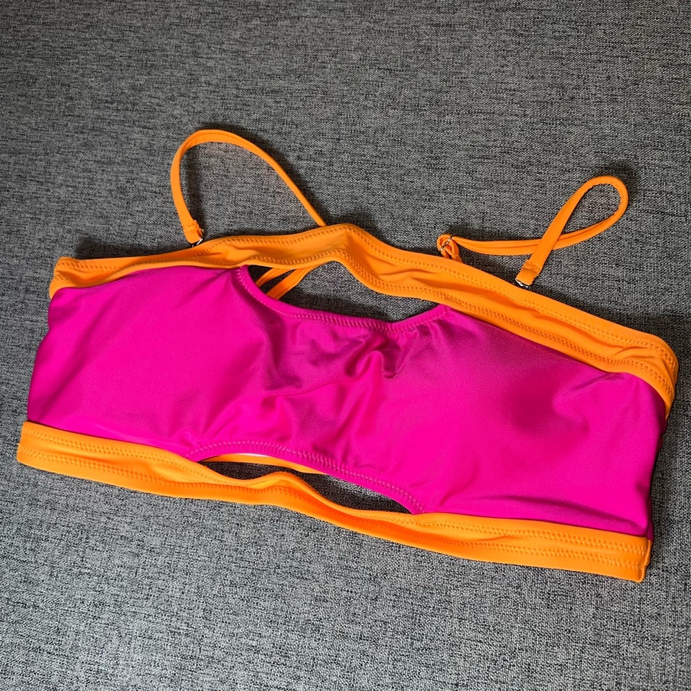 Live Life on the Beach Pink Orange Colorblock Cutout Bikini Set Size L NEW - Picture 2 of 6